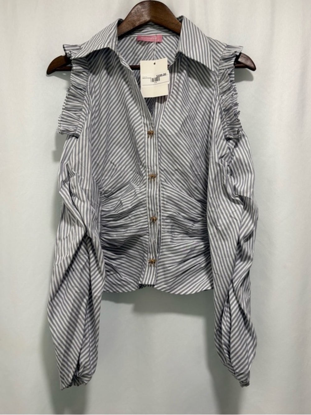 JJ’s Fairyland Blue Stripe Slit Sleeve‎ Ruched Blouse NWT Small